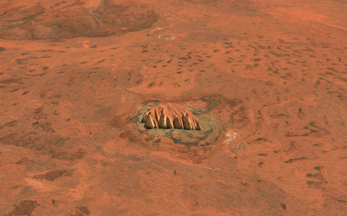Uluru in 3D over the S2 true colour basemap