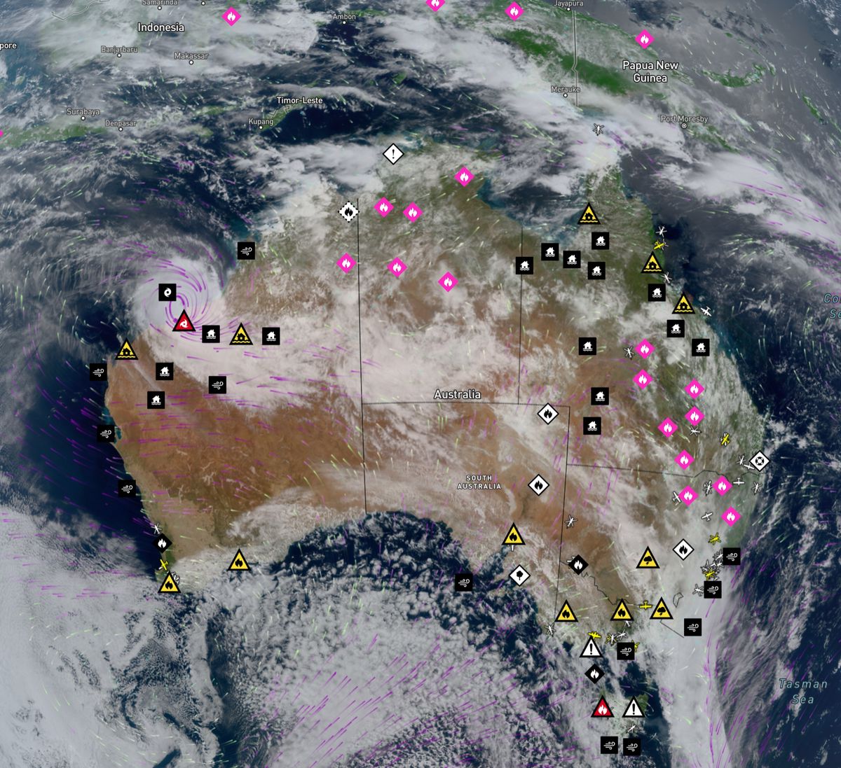 Possible Fire Ignitions shown as pink markers across northern Australia