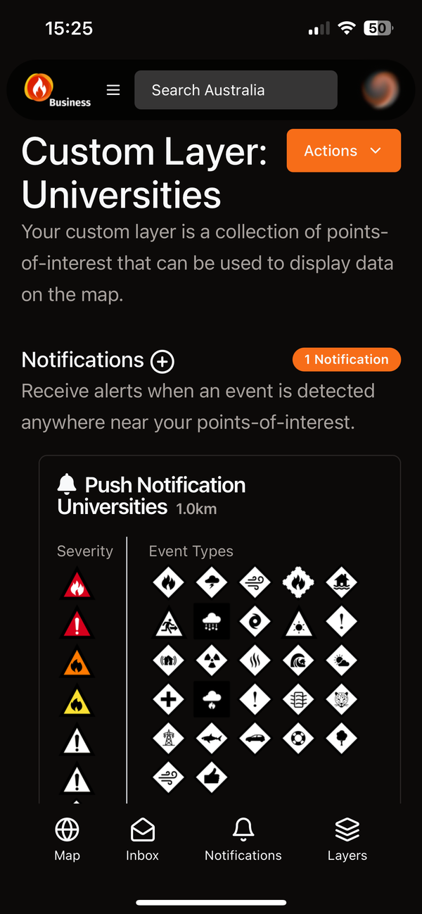 Bushfire.io custom layer notifications on a phone
