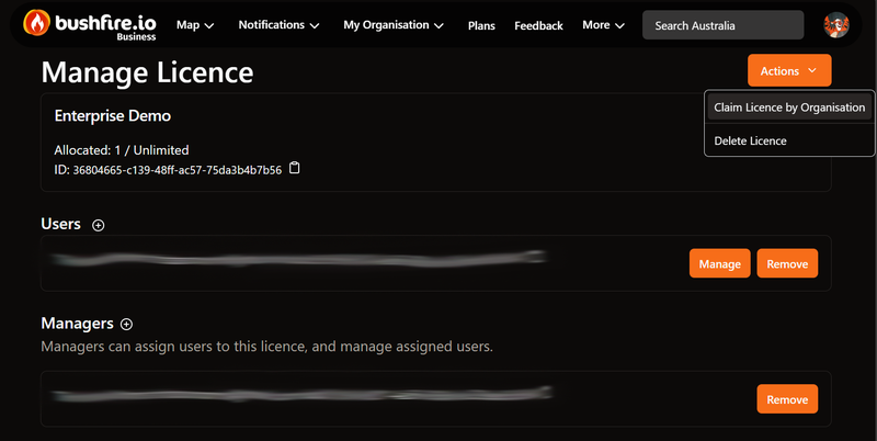 Licence Management Screenshot
